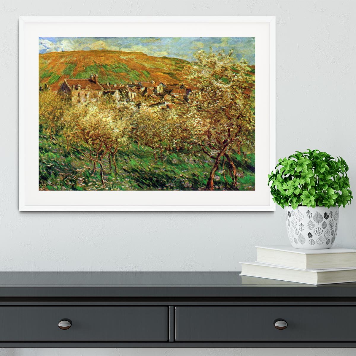 Flowering apple trees by Monet Framed Print - Canvas Art Rocks - 5