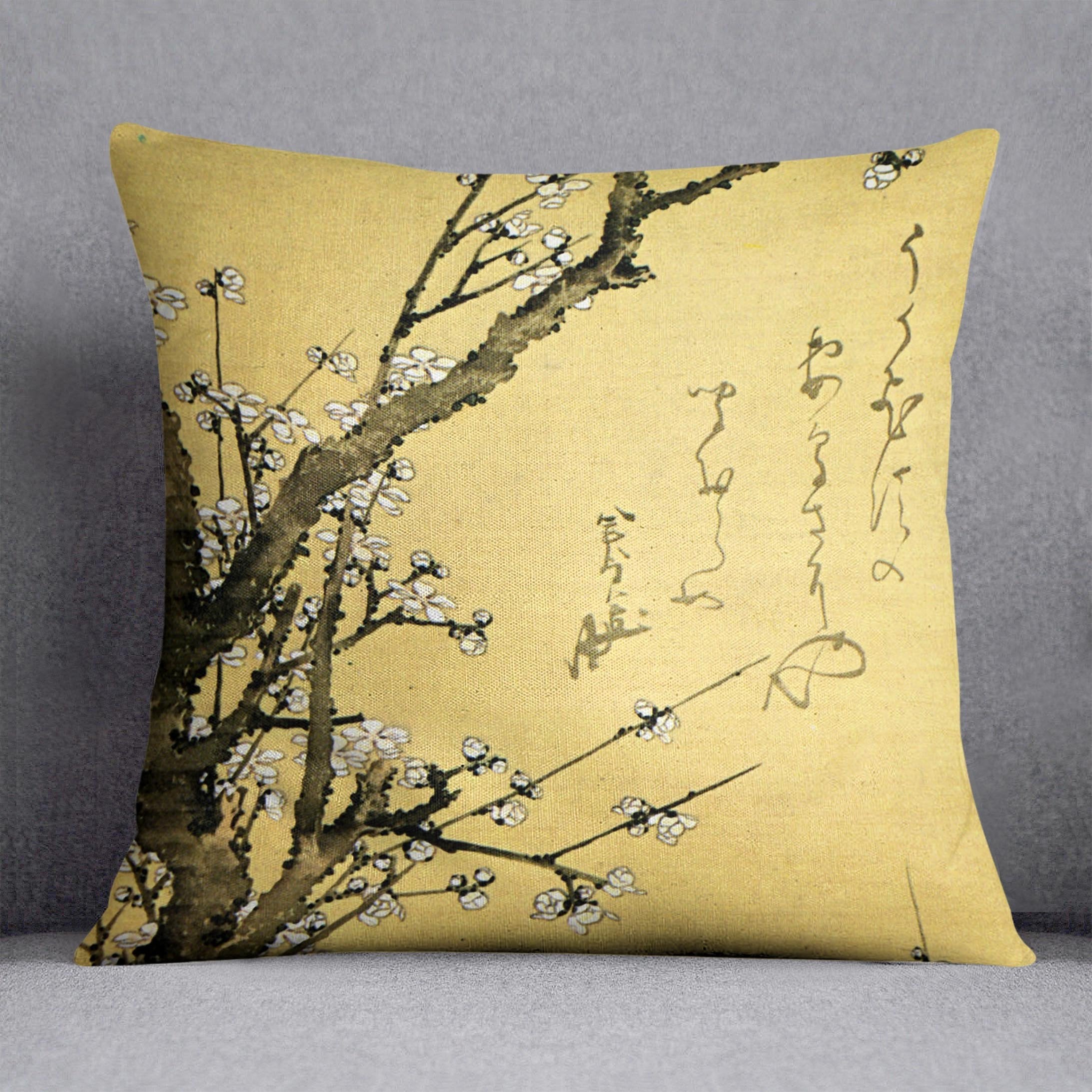 Flowering plum by Hokusai Throw Pillow