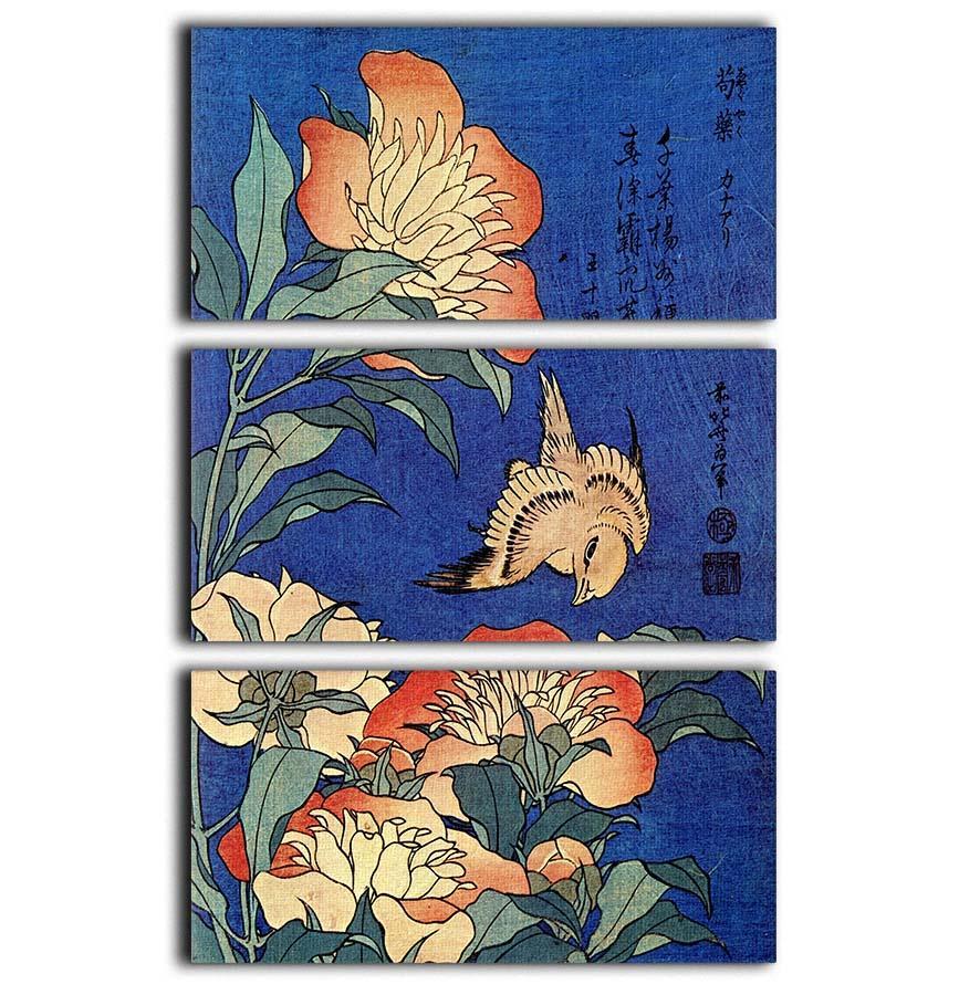 Flowers by Hokusai 3 Split Panel Canvas Print - Canvas Art Rocks - 1