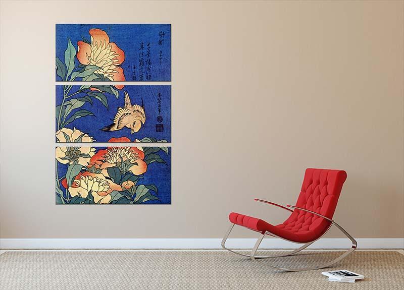 Flowers by Hokusai 3 Split Panel Canvas Print - Canvas Art Rocks - 2