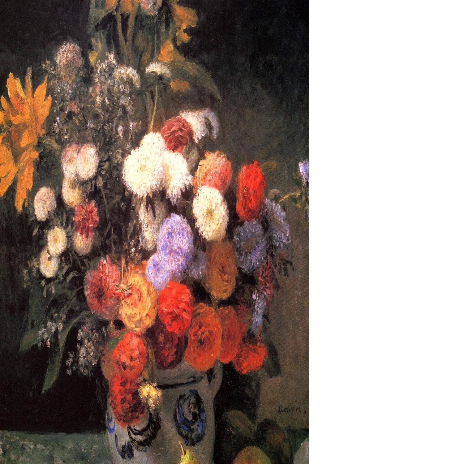 Flowers in a vase by Renoir Floating Framed Canvas
