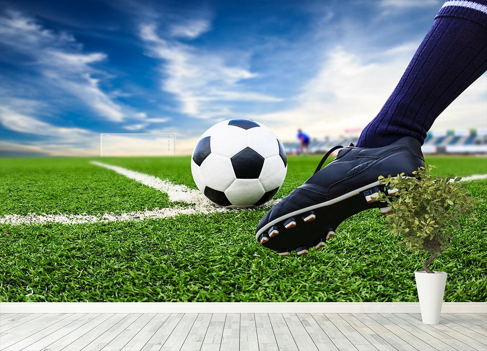 Foot kicking soccer ball Wall Mural Wallpaper - Canvas Art Rocks - 4