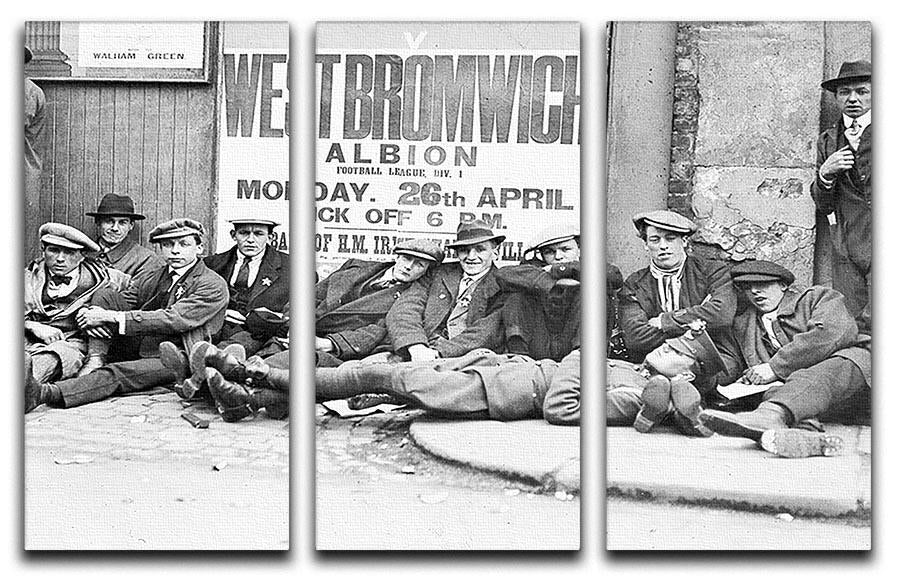 Football fans queue on the morning of a F.A. Cup match 1920 3 Split Panel Canvas Print - Canvas Art Rocks - 1
