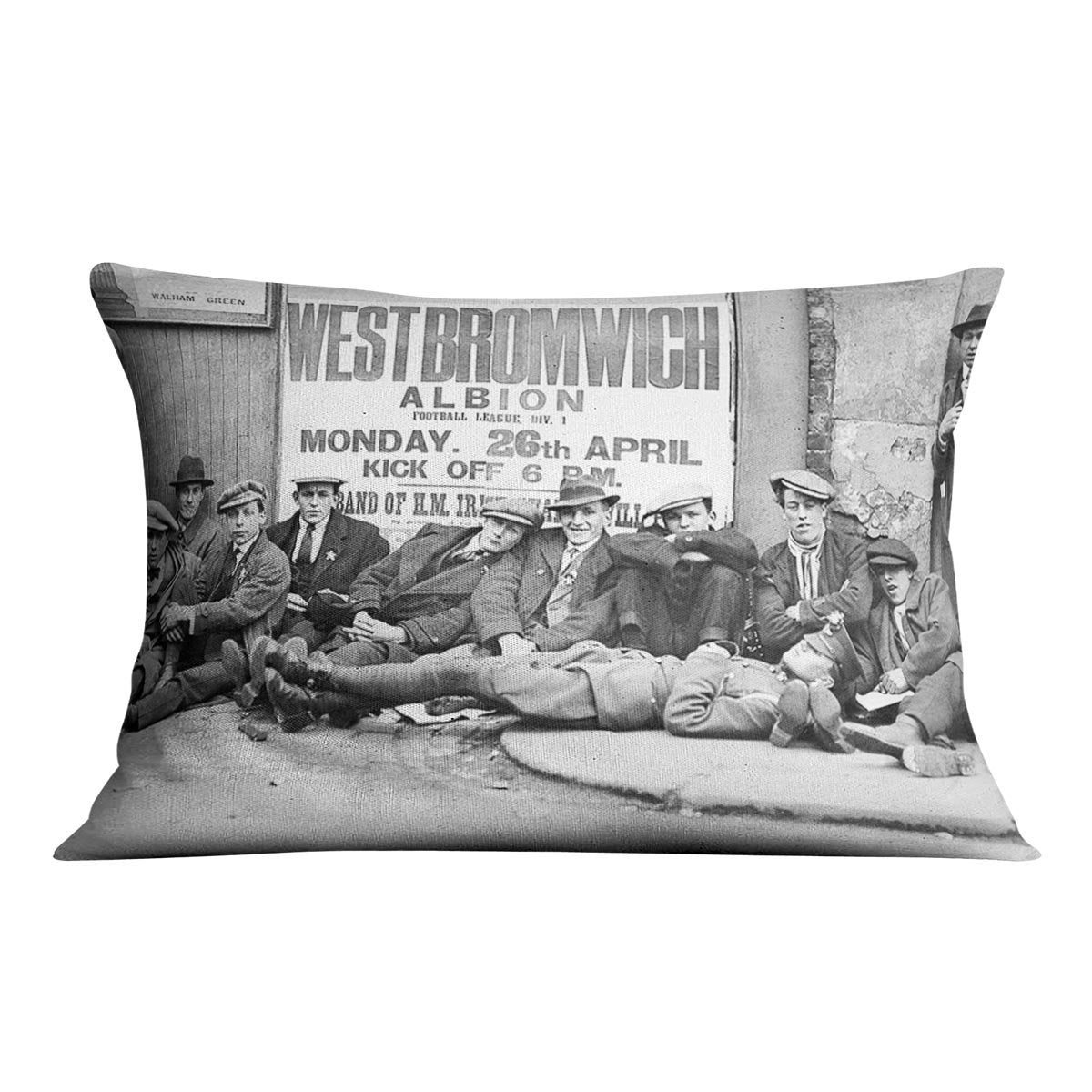 Football fans queue on the morning of a F.A. Cup match 1920 Cushion - Canvas Art Rocks - 4