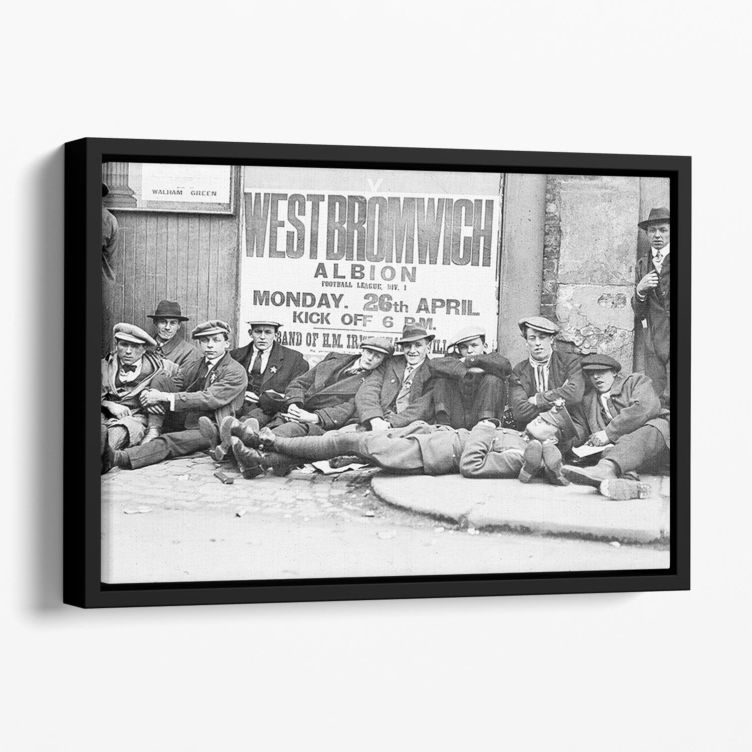 Football fans queue on the morning of a F.A. Cup match 1920 Floating Framed Canvas - Canvas Art Rocks - 1