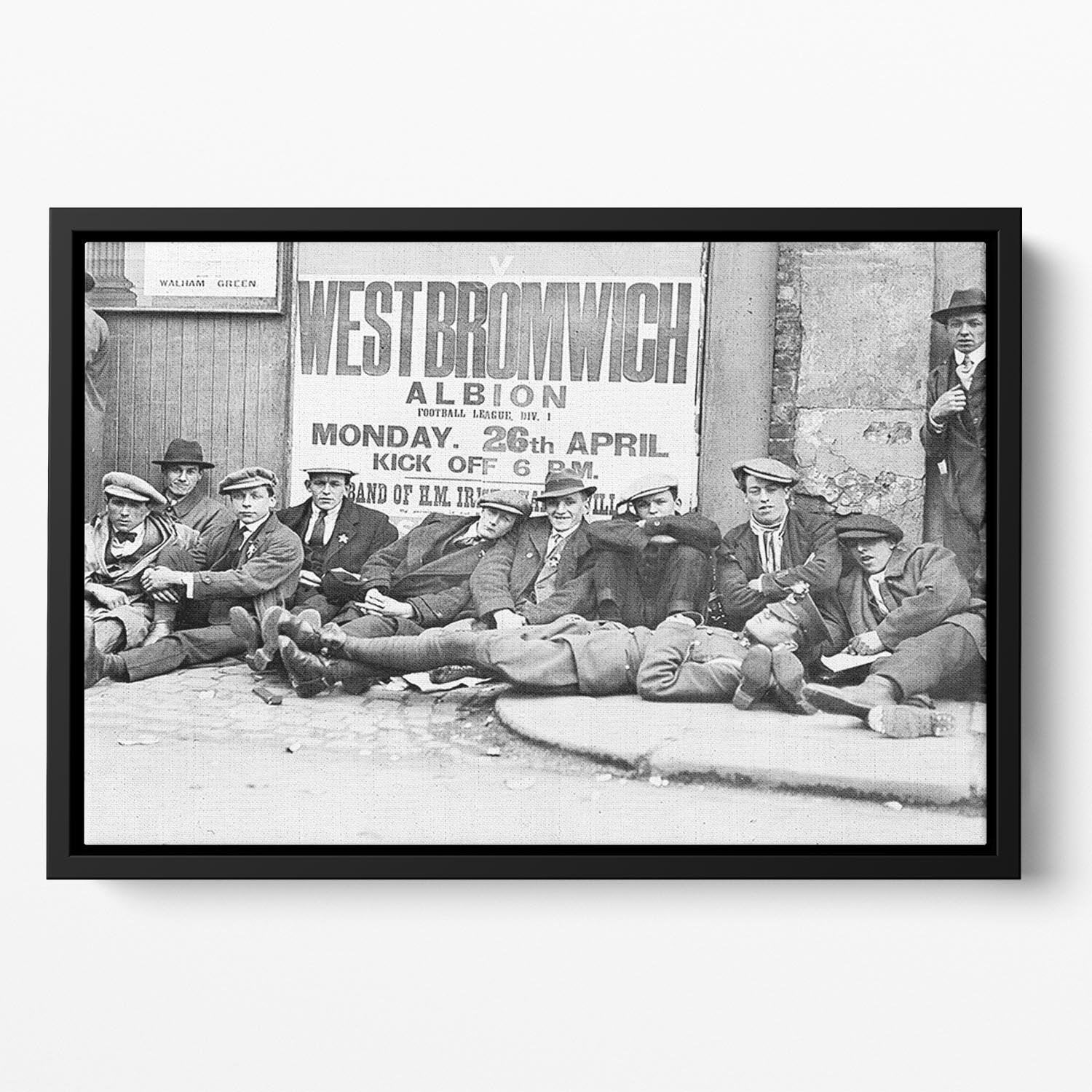 Football fans queue on the morning of a F.A. Cup match 1920 Floating Framed Canvas - Canvas Art Rocks - 2