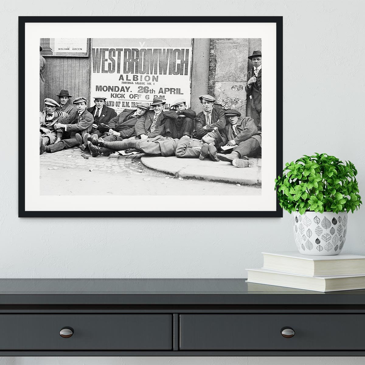 Football fans queue on the morning of a F.A. Cup match 1920 Framed Print - Canvas Art Rocks - 1