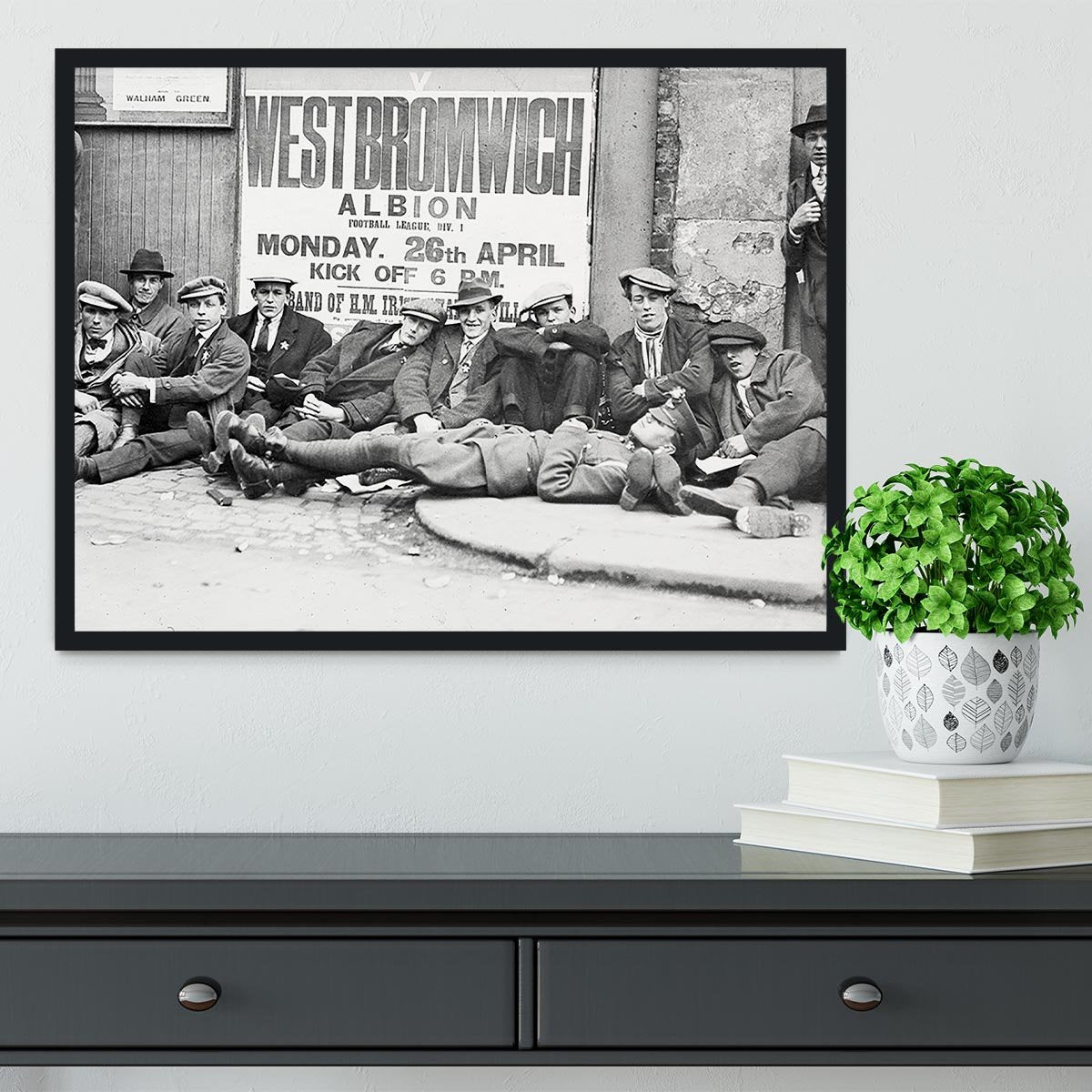 Football fans queue on the morning of a F.A. Cup match 1920 Framed Print - Canvas Art Rocks - 2