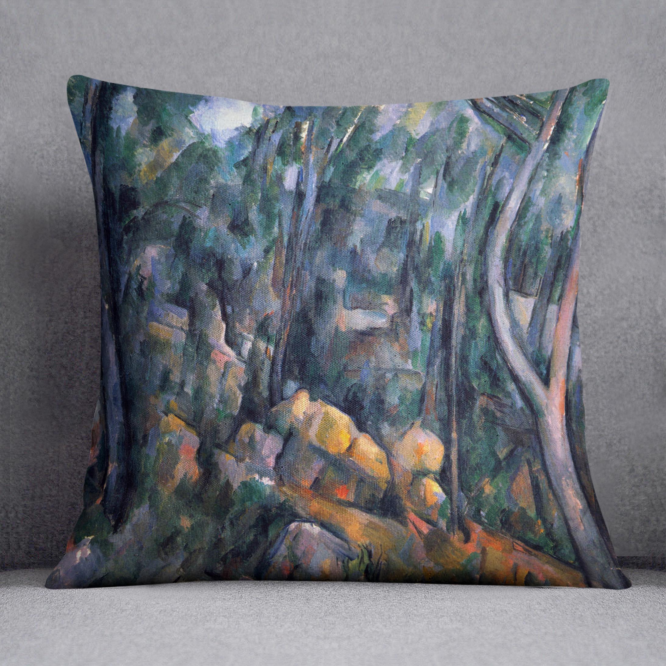 Forest caves in the cliffs above the ChEteau Noir by Cezanne Cushion - Canvas Art Rocks - 1