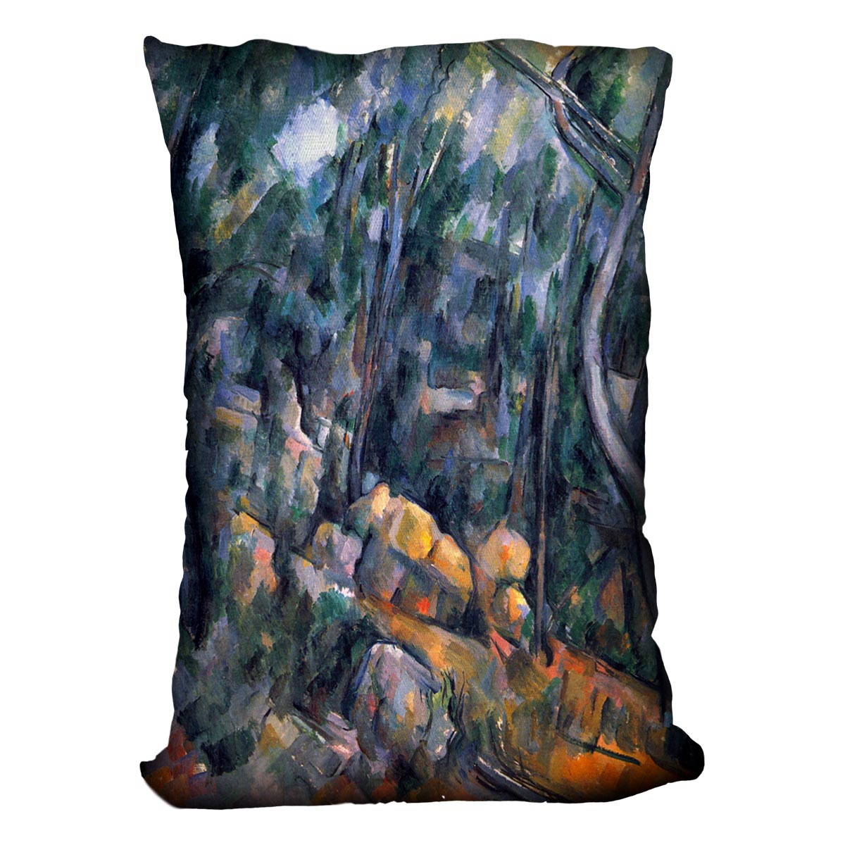 Forest caves in the cliffs above the ChEteau Noir by Cezanne Cushion - Canvas Art Rocks - 4