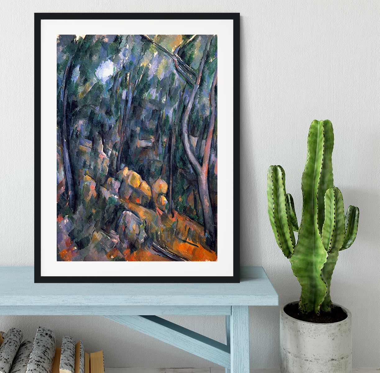 Forest caves in the cliffs above the ChEteau Noir by Cezanne Framed Print - Canvas Art Rocks - 1