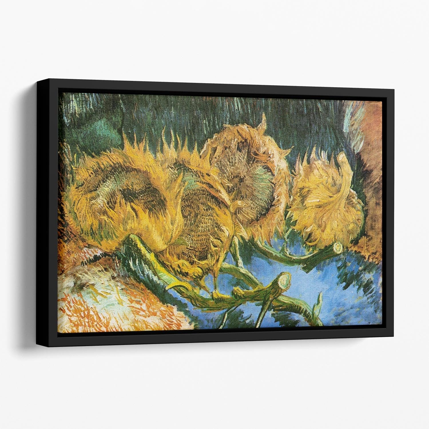 Four Cut Sunflowers by Van Gogh Floating Framed Canvas
