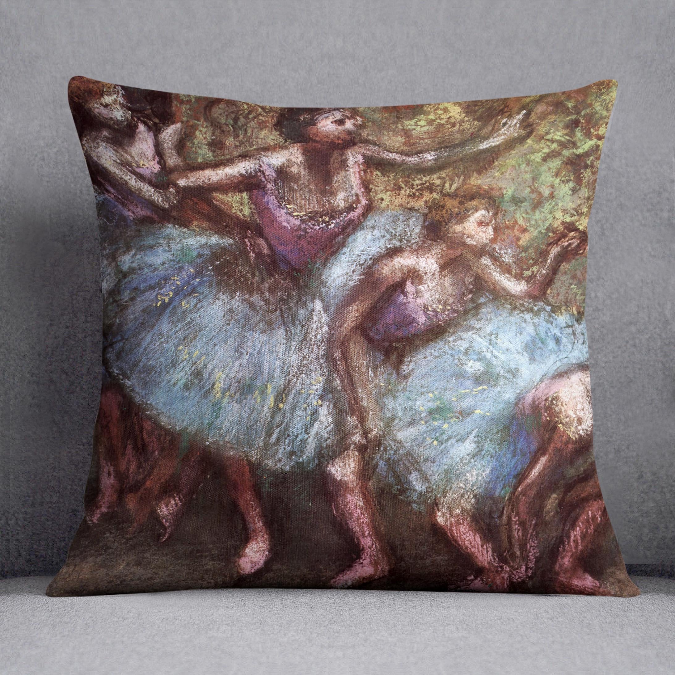 Four dancers behind the scenes 1 by Degas Cushion