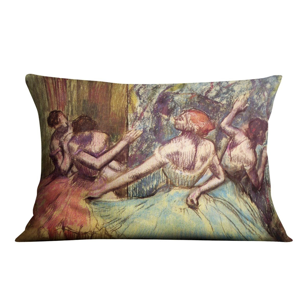 Four dancers behind the scenes 2 by Degas Cushion