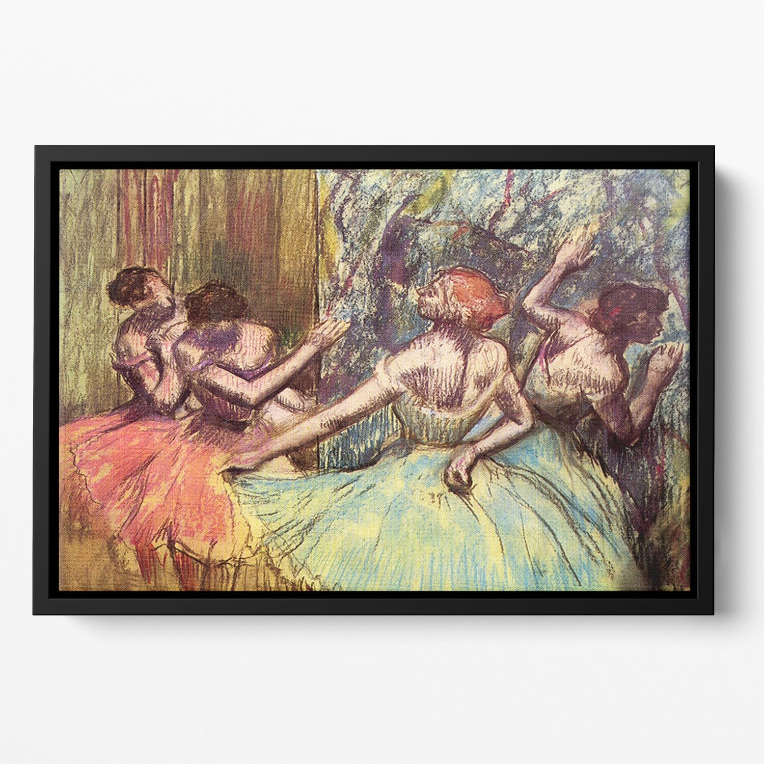 Four dancers behind the scenes 2 by Degas Floating Framed Canvas