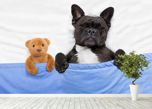 French bulldog dog with headache and hangover sleeping in bed Wall Mural Wallpaper - Canvas Art Rocks - 4