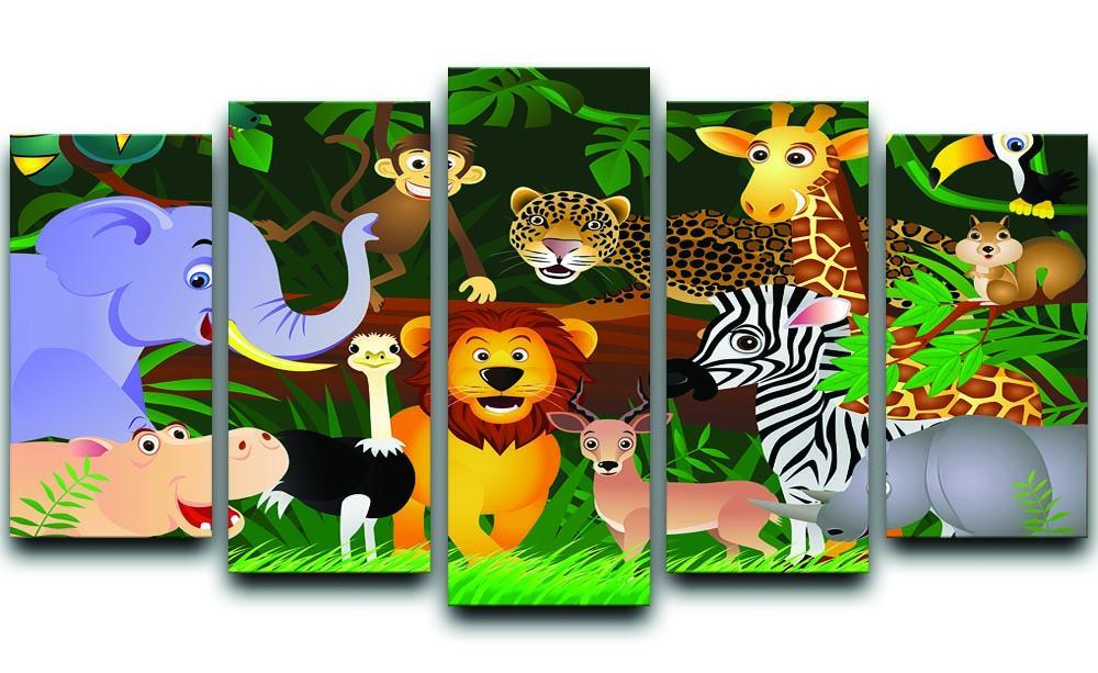 Frendly Animals in the jungle 5 Split Panel Canvas  - Canvas Art Rocks - 1