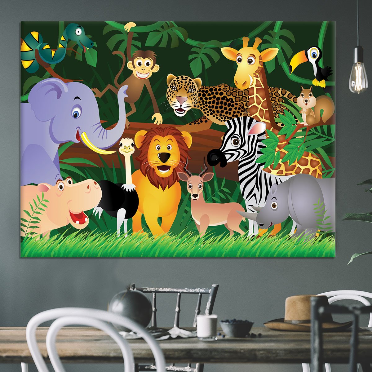 Frendly Animals in the jungle Canvas Print or Poster