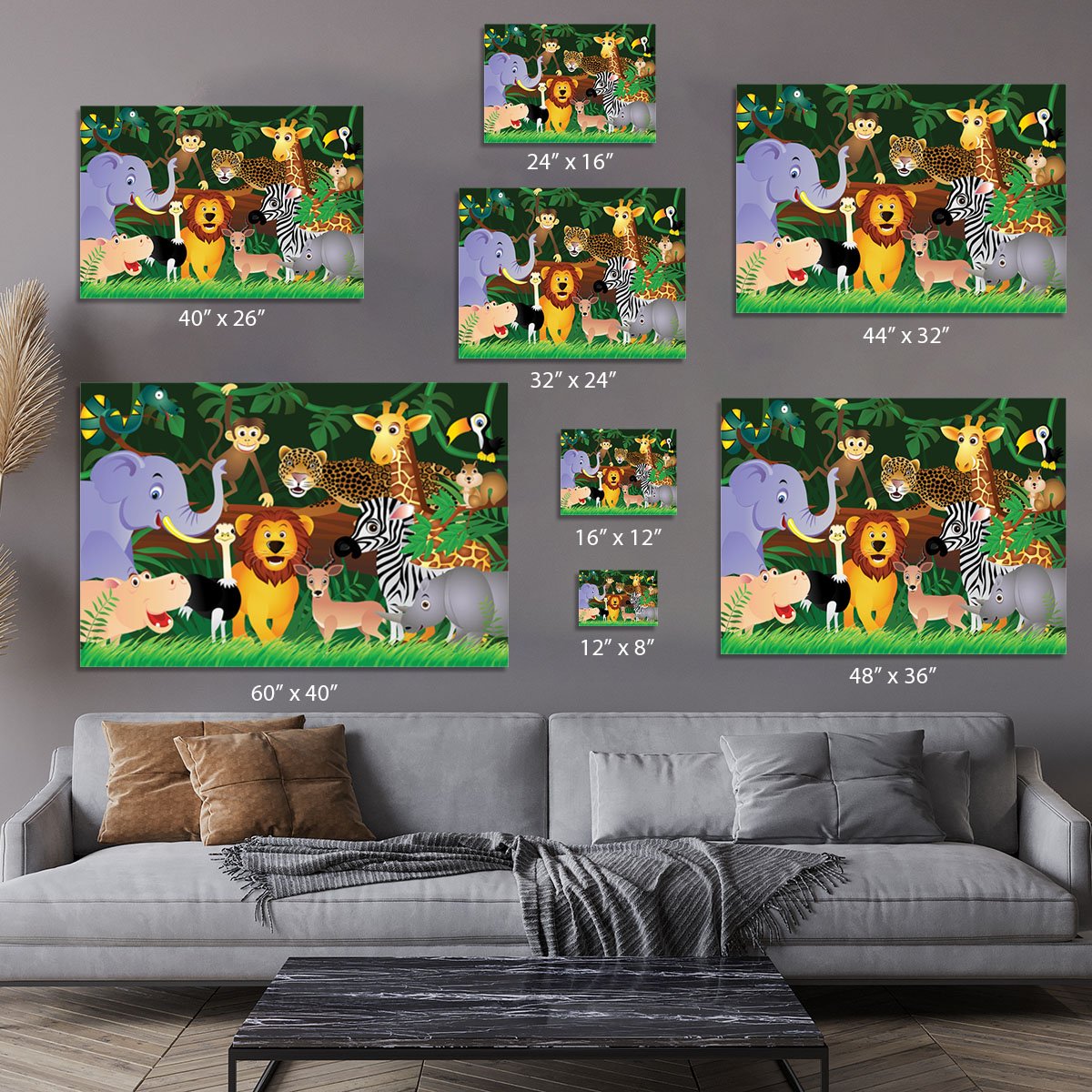 Frendly Animals in the jungle Canvas Print or Poster