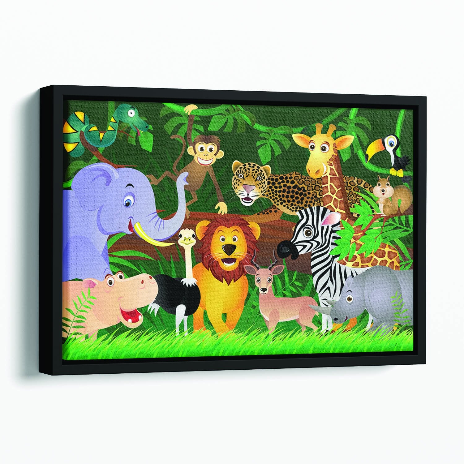 Frendly Animals in the jungle Floating Framed Canvas