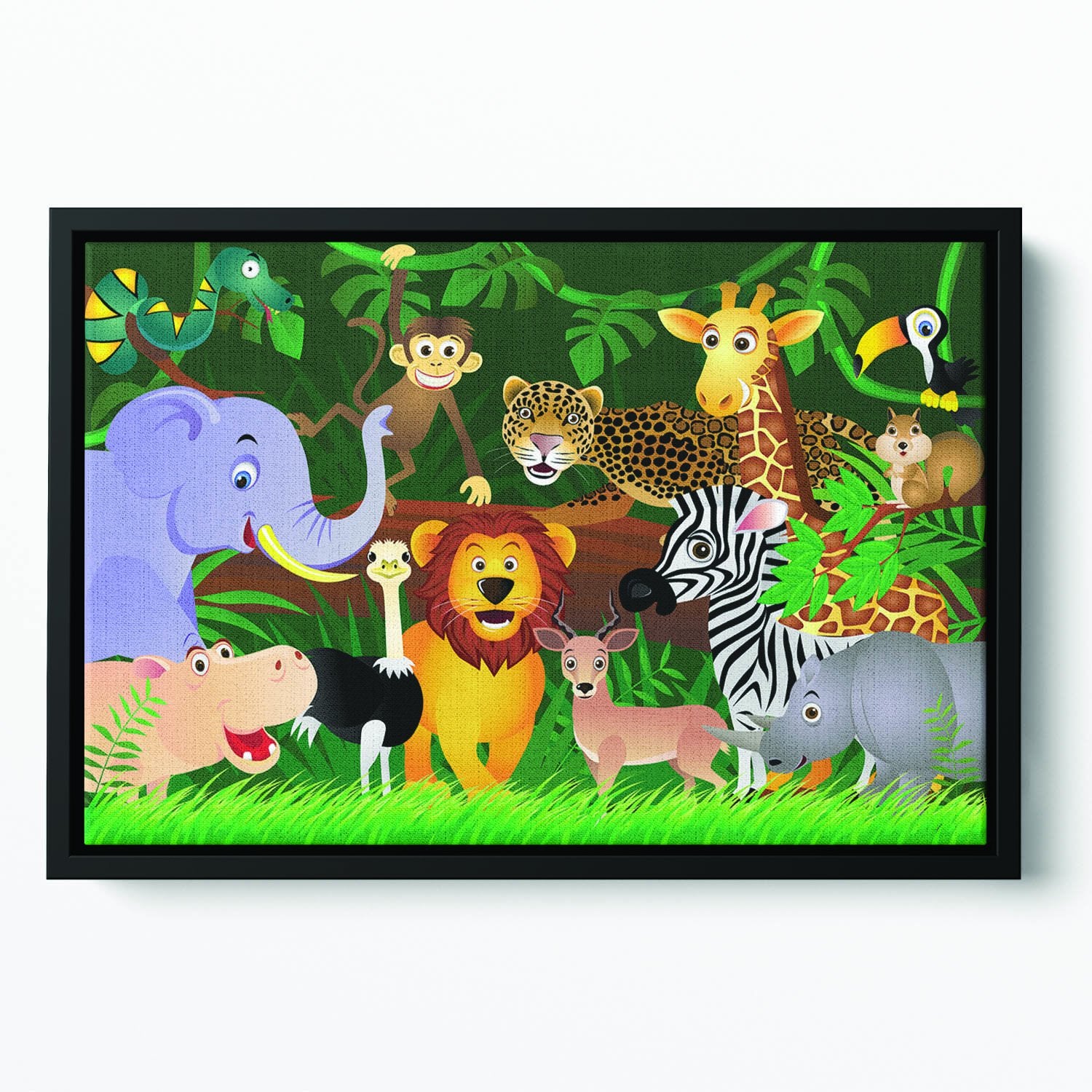 Frendly Animals in the jungle Floating Framed Canvas