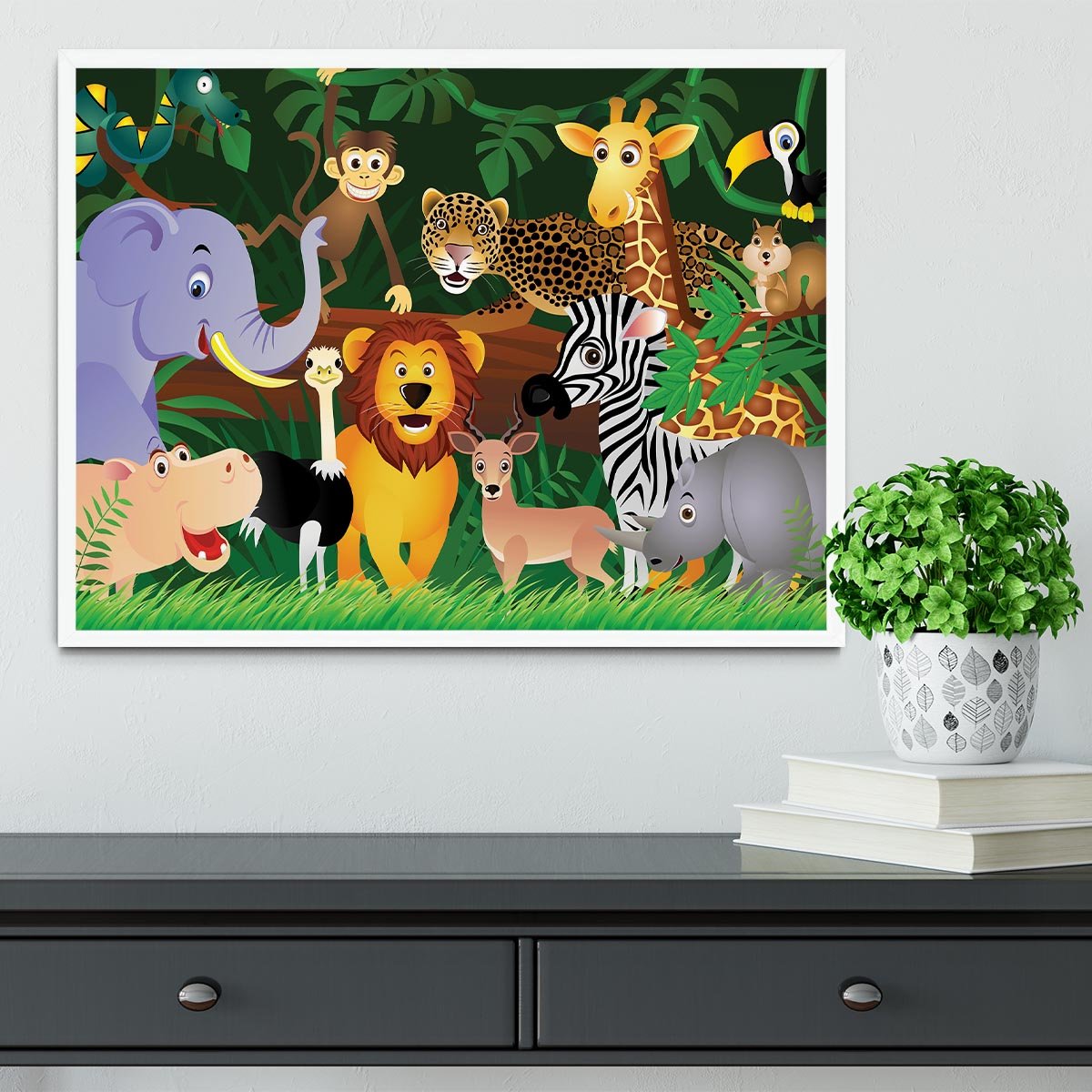 Frendly Animals in the jungle Framed Print - Canvas Art Rocks -6
