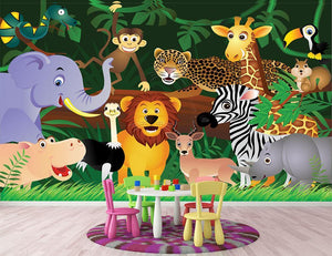 Frendly Animals in the jungle Wall Mural Wallpaper - Canvas Art Rocks - 2