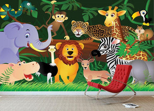 Frendly Animals in the jungle Wall Mural Wallpaper - Canvas Art Rocks - 3