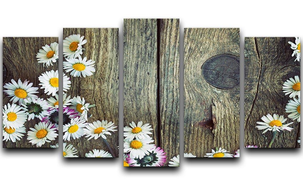 Fresh daisies on wood 5 Split Panel Canvas  - Canvas Art Rocks - 1