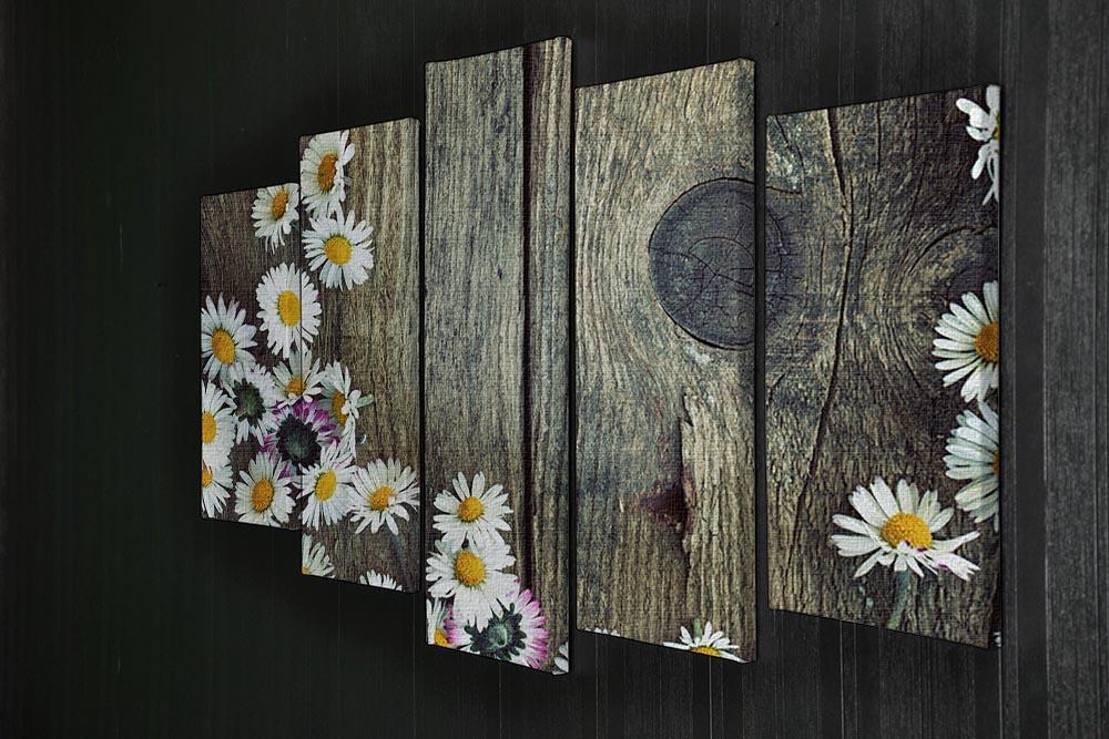 Fresh daisies on wood 5 Split Panel Canvas  - Canvas Art Rocks - 2