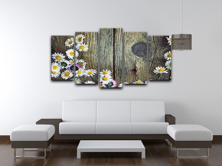 Fresh daisies on wood 5 Split Panel Canvas  - Canvas Art Rocks - 3