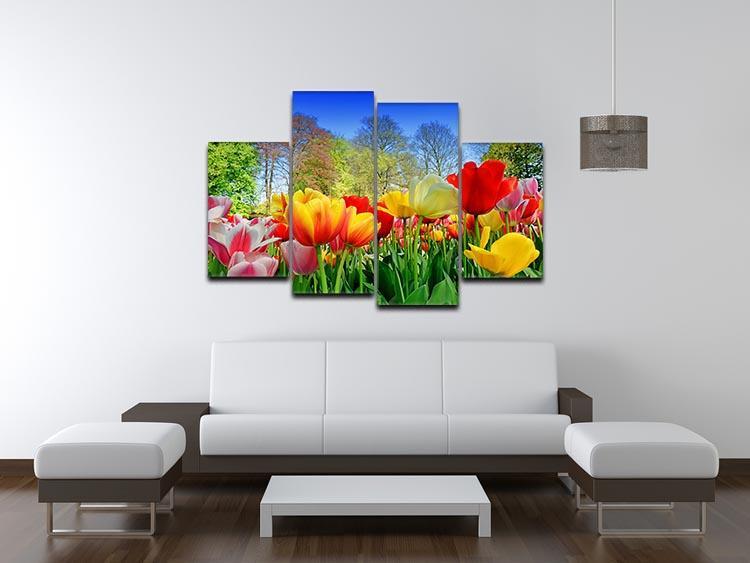 Fresh multicolored tulips in a spring park 4 Split Panel Canvas  - Canvas Art Rocks - 3