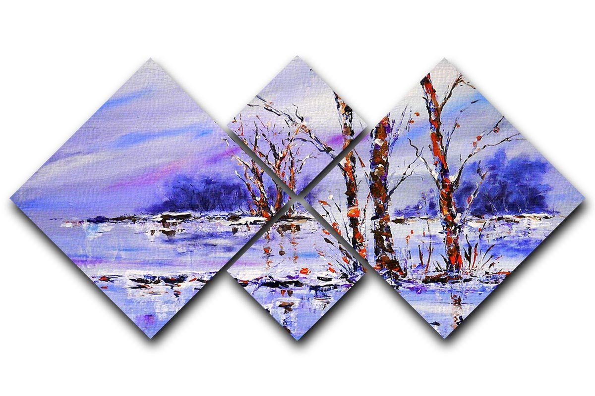 Frozen Tree Painting 4 Square Multi Panel Canvas  - Canvas Art Rocks - 1