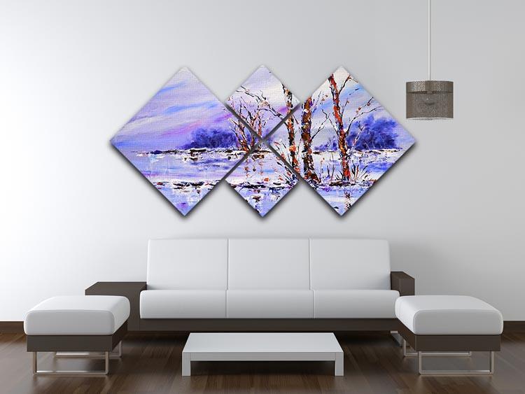 Frozen Tree Painting 4 Square Multi Panel Canvas - Canvas Art Rocks - 3