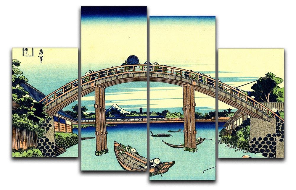 Fuji seen through the Mannen bridge by Hokusai 4 Split Panel Canvas  - Canvas Art Rocks - 1