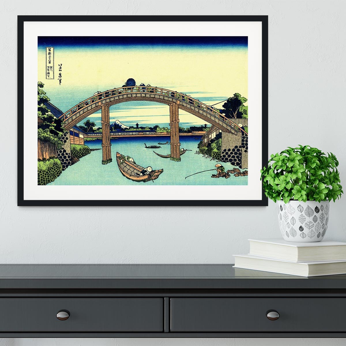 Fuji seen through the Mannen bridge by Hokusai Framed Print - Canvas Art Rocks - 1