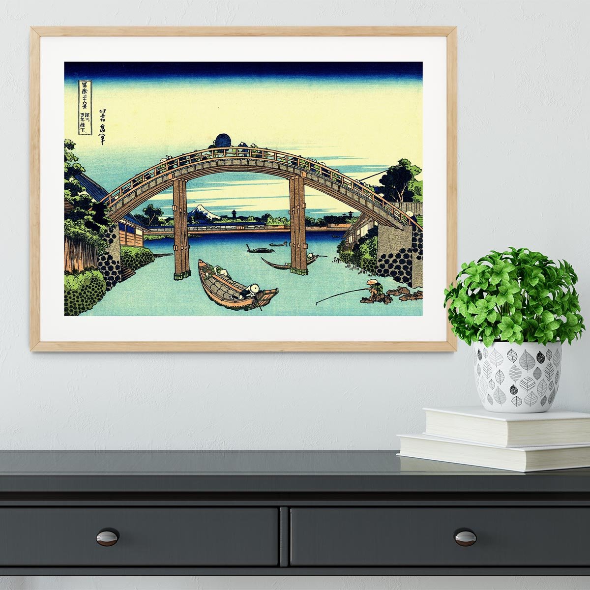 Fuji seen through the Mannen bridge by Hokusai Framed Print - Canvas Art Rocks - 3
