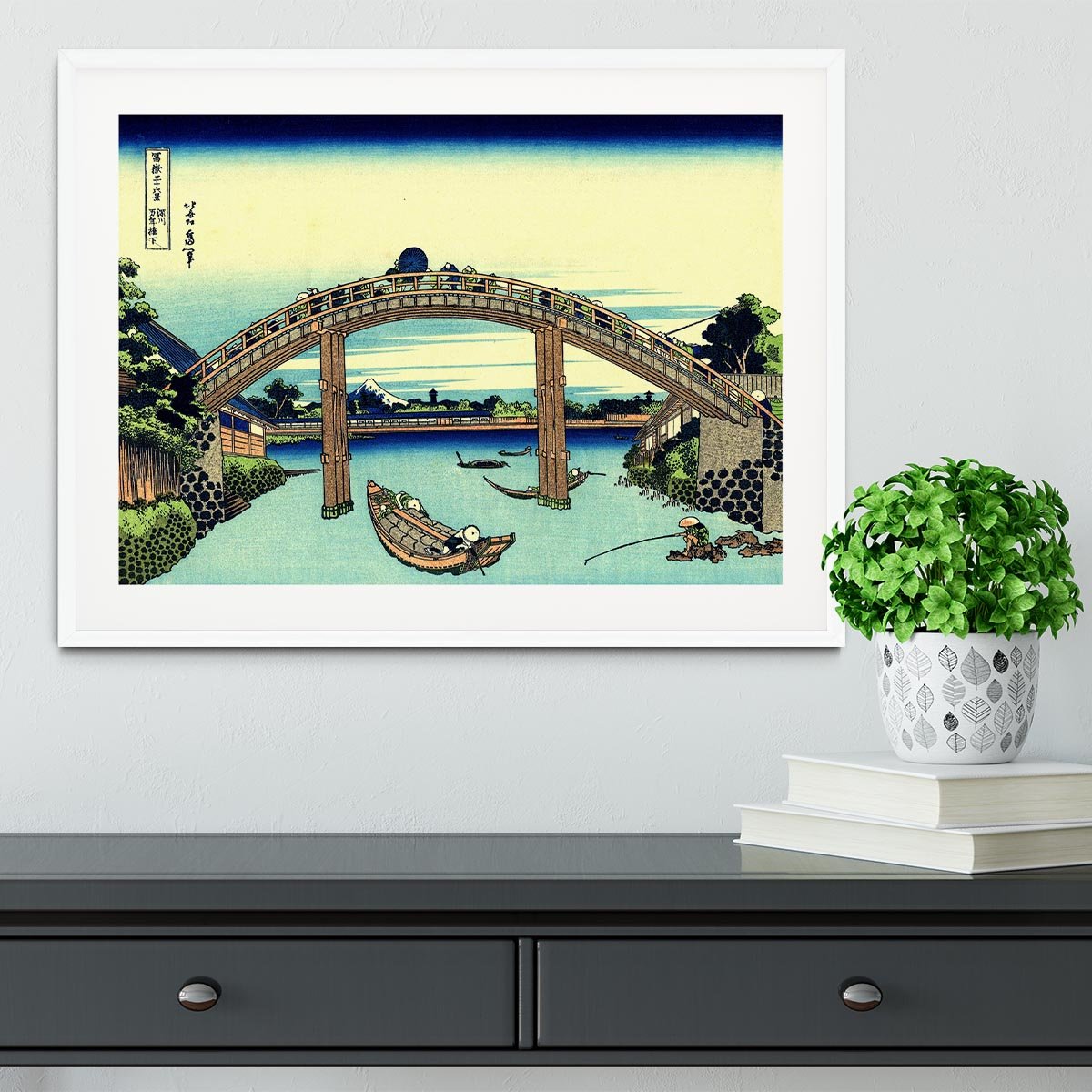 Fuji seen through the Mannen bridge by Hokusai Framed Print - Canvas Art Rocks - 5