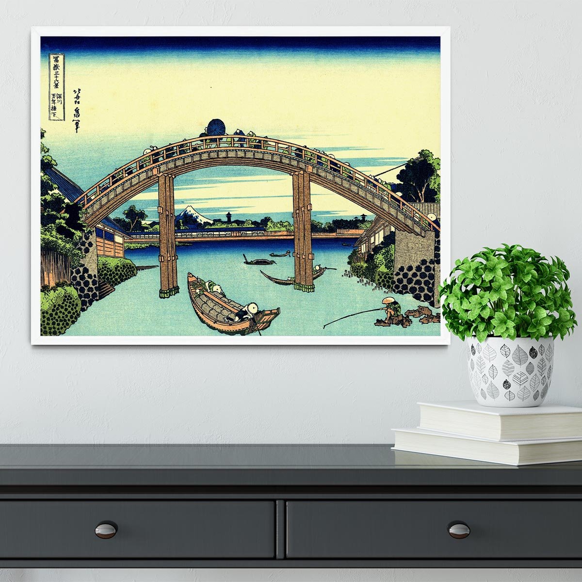 Fuji seen through the Mannen bridge by Hokusai Framed Print - Canvas Art Rocks -6