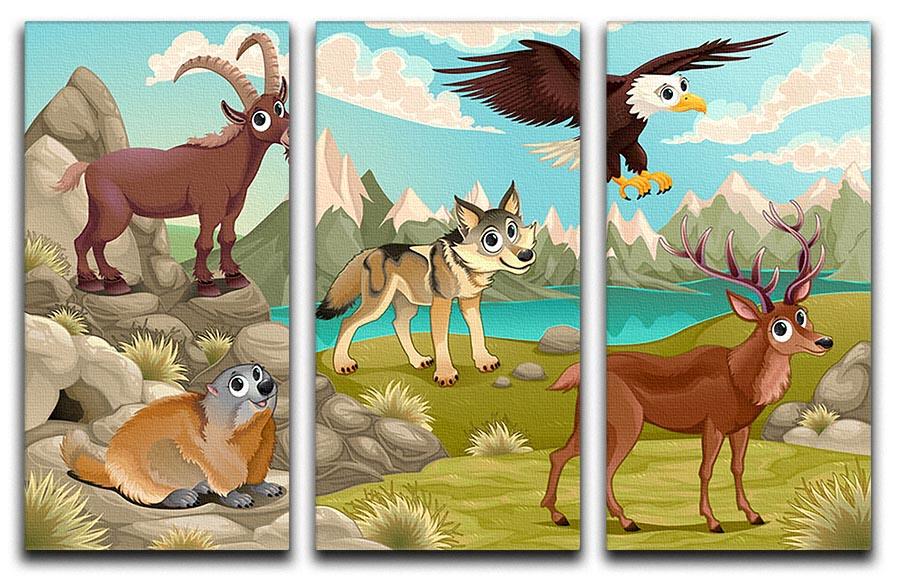 Funny animals in a mountain landscape 3 Split Panel Canvas Print - Canvas Art Rocks - 1