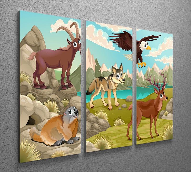 Funny animals in a mountain landscape 3 Split Panel Canvas Print - Canvas Art Rocks - 2