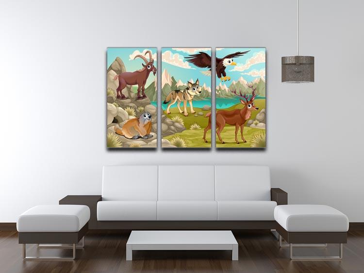 Funny animals in a mountain landscape 3 Split Panel Canvas Print - Canvas Art Rocks - 3