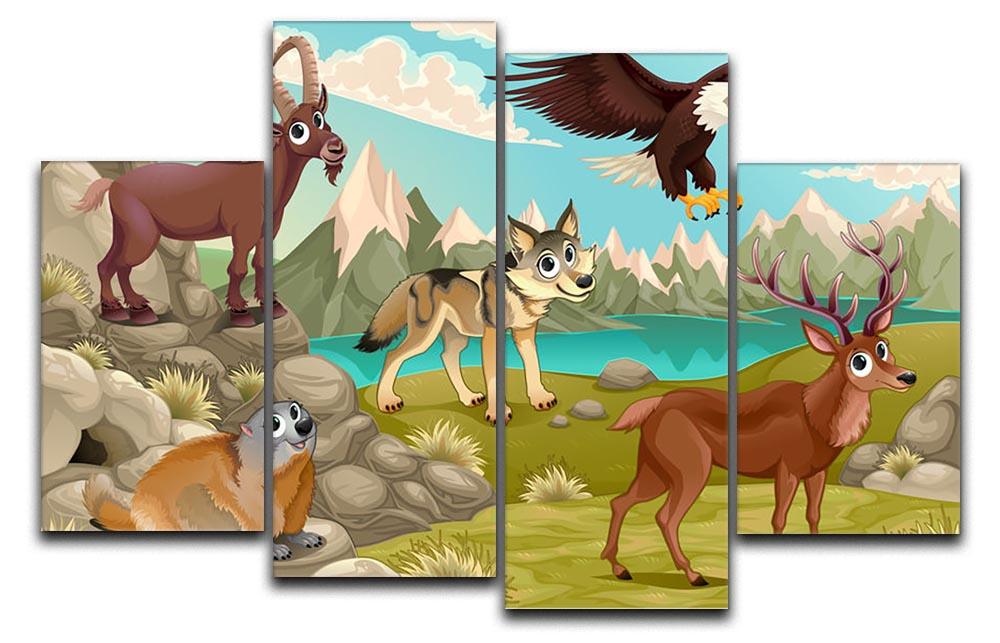 Funny animals in a mountain landscape 4 Split Panel Canvas - Canvas Art Rocks - 1