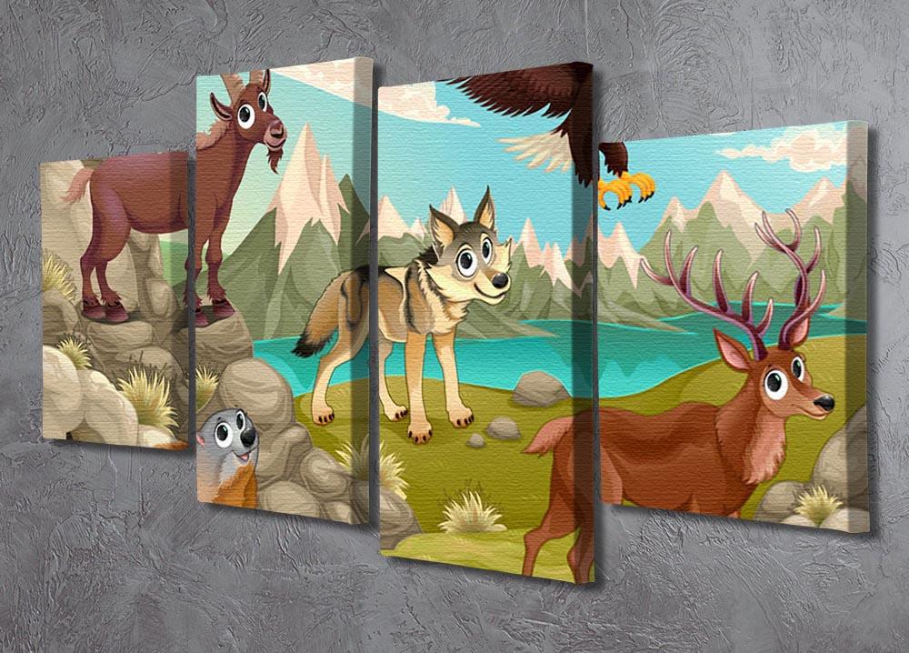 Funny animals in a mountain landscape 4 Split Panel Canvas - Canvas Art Rocks - 2