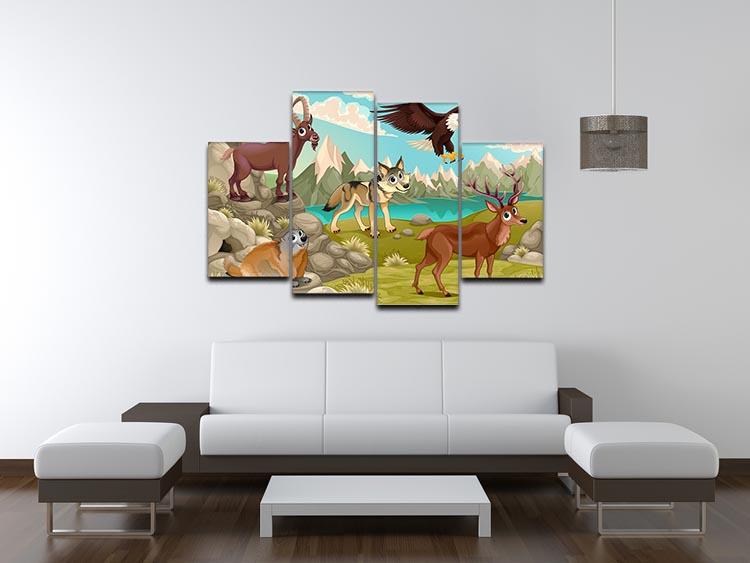Funny animals in a mountain landscape 4 Split Panel Canvas - Canvas Art Rocks - 3