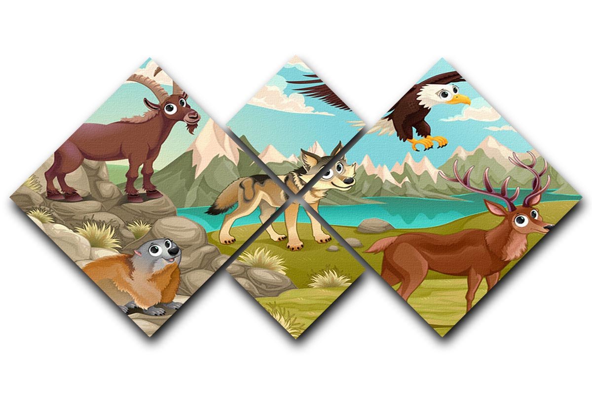 Funny animals in a mountain landscape 4 Square Multi Panel Canvas - Canvas Art Rocks - 1