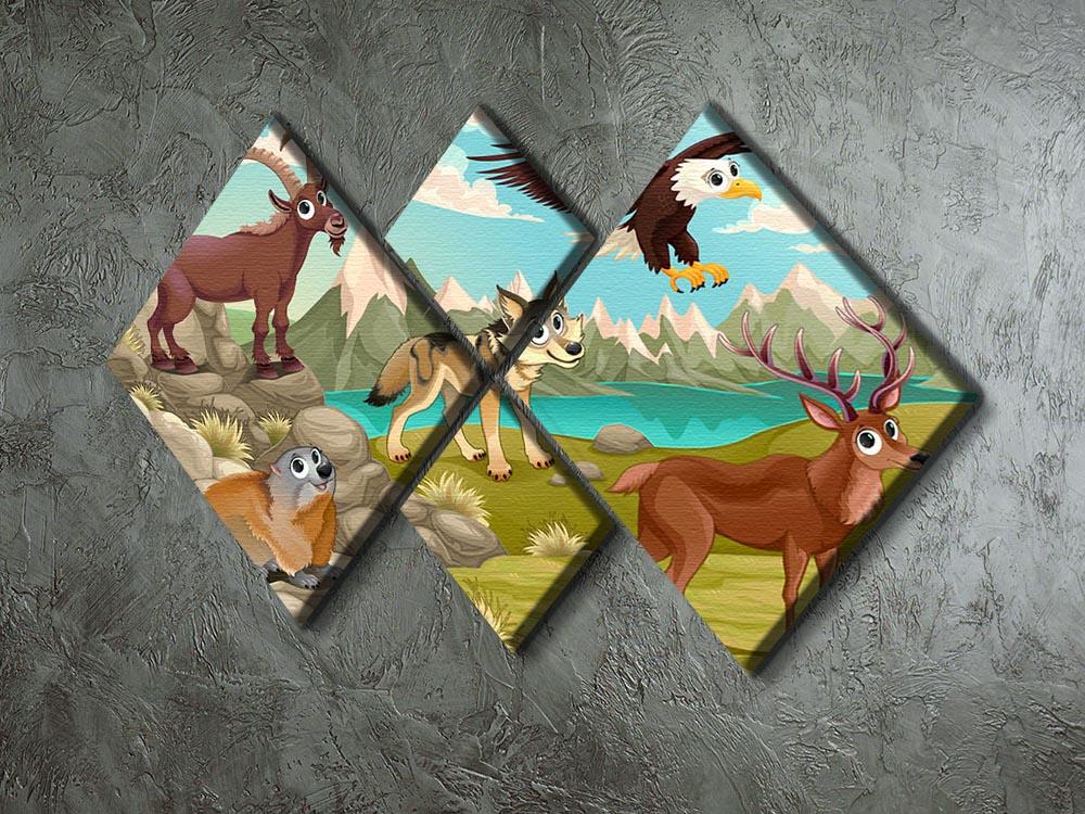 Funny animals in a mountain landscape 4 Square Multi Panel Canvas - Canvas Art Rocks - 2