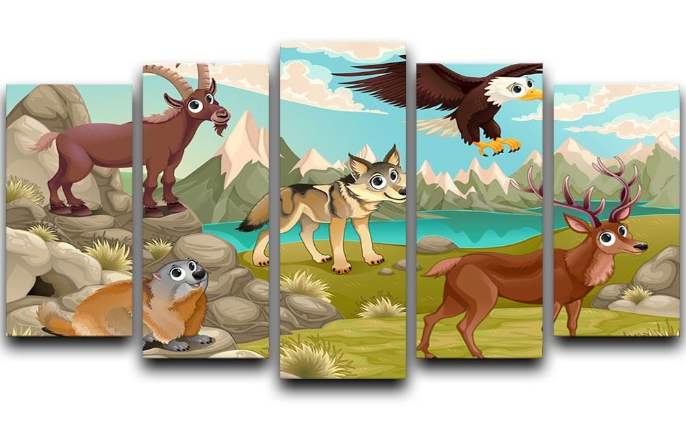 Funny animals in a mountain landscape 5 Split Panel Canvas - Canvas Art Rocks - 1