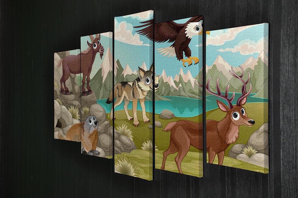 Funny animals in a mountain landscape 5 Split Panel Canvas - Canvas Art Rocks - 2