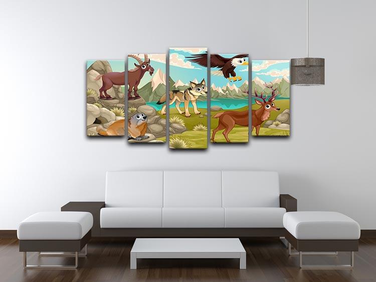 Funny animals in a mountain landscape 5 Split Panel Canvas - Canvas Art Rocks - 3
